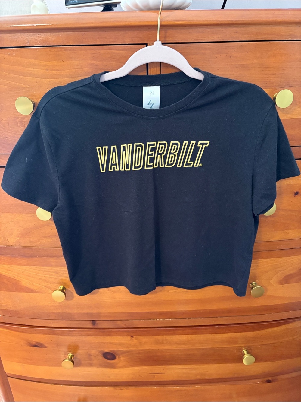 Kids XL Vanderbilt Black Cropped Tee with Yellow Logo
